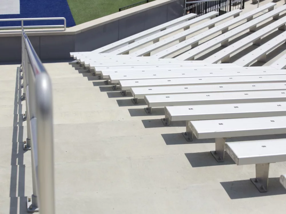 Bench seating design, a component of a hybrid precast stadium system.