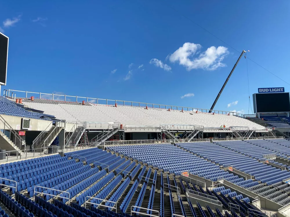 A view of the upper bowl decking system at Camping World Stadium.