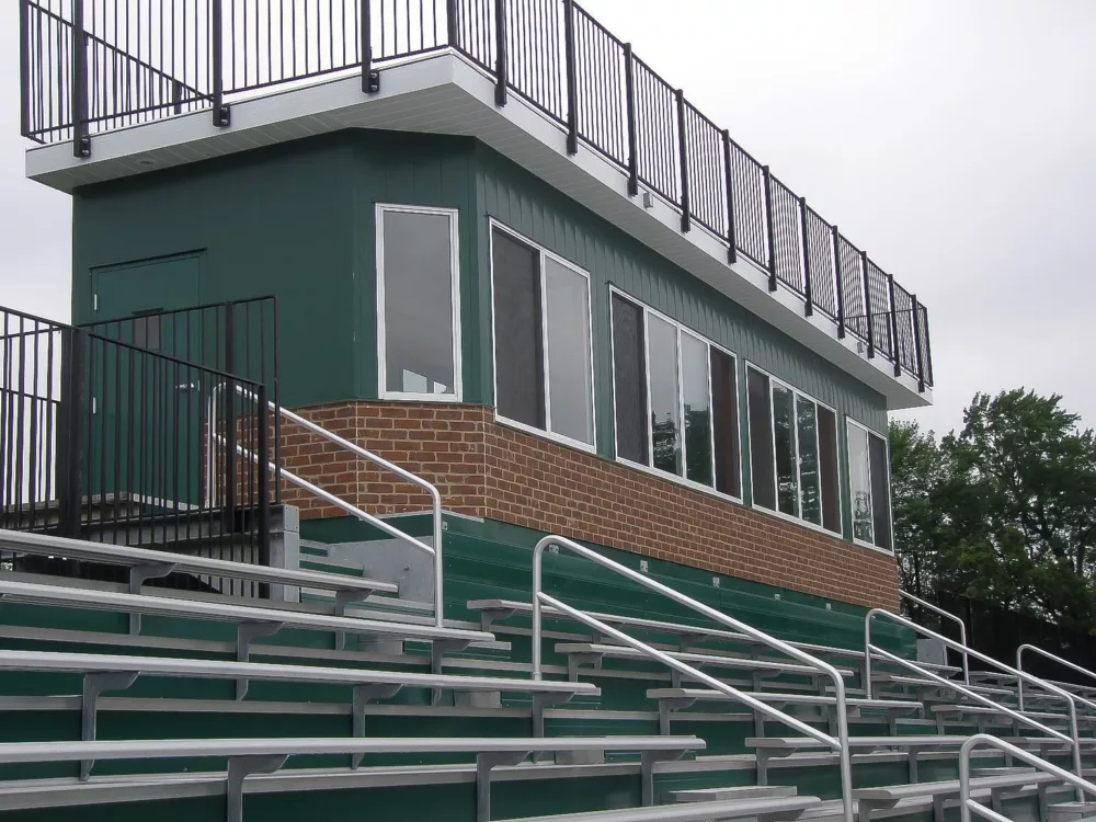 View of press box and aluminum rail design provided by Dant Clayton.