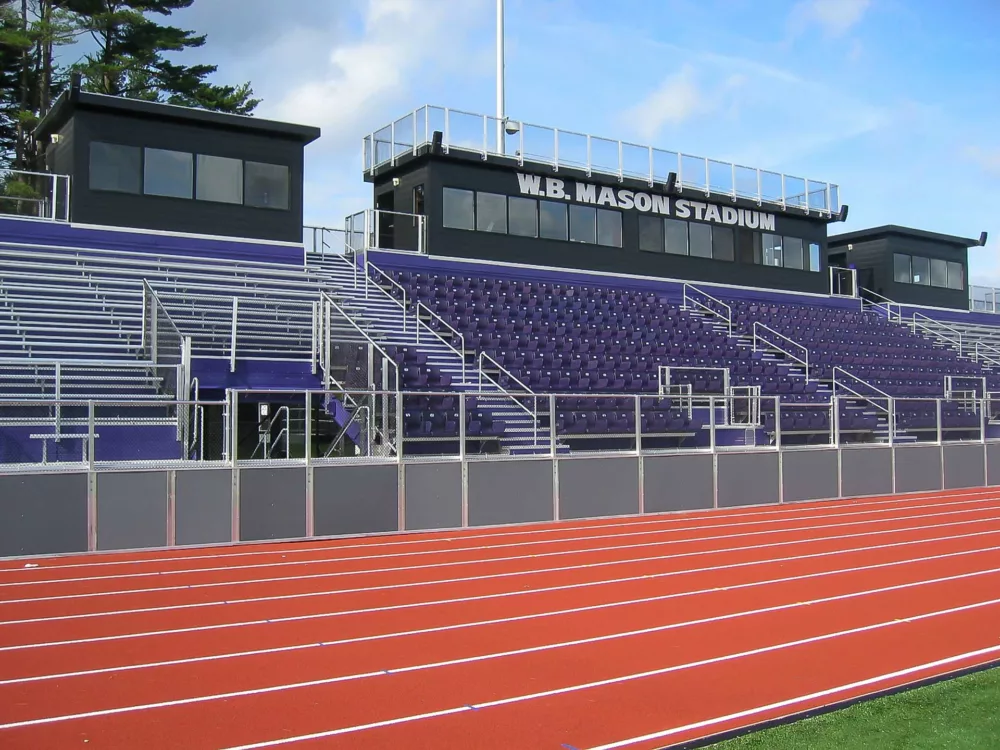 View of seat concepts for Stonehill College - with a focus on the press box.