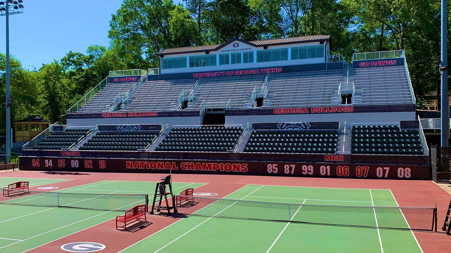 View of the grandstand tennis seating at Henry Feild Stadium.