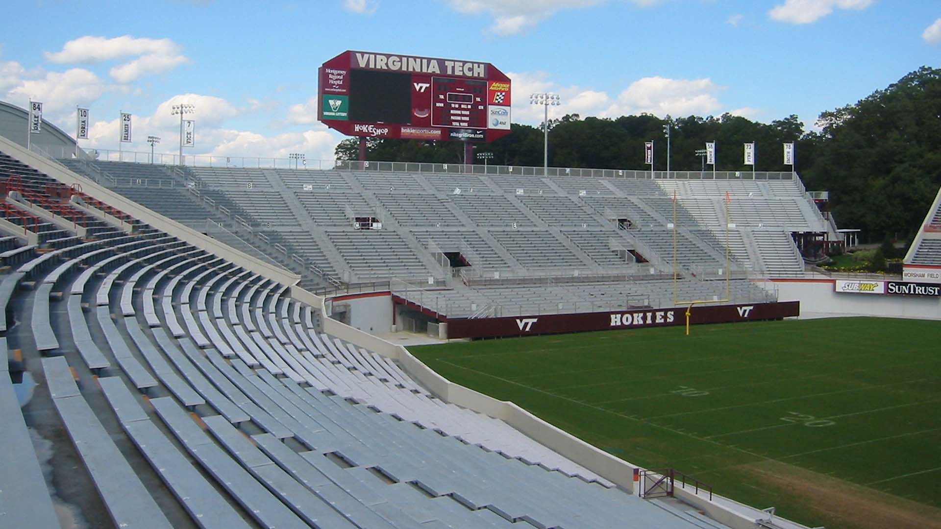 Close-up view of Lane Stadium bleacher seats and decking system.