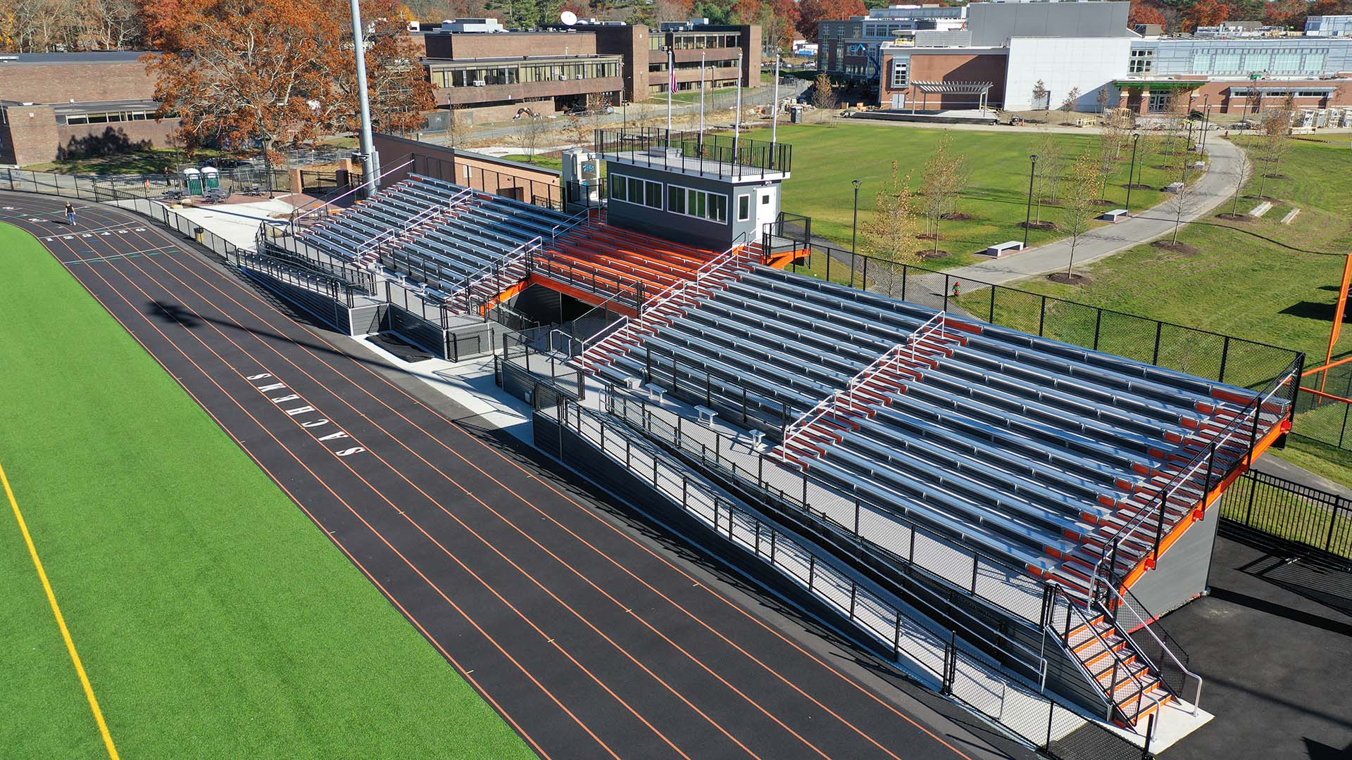 Grandstand and decking system view at Middleborough High School.
