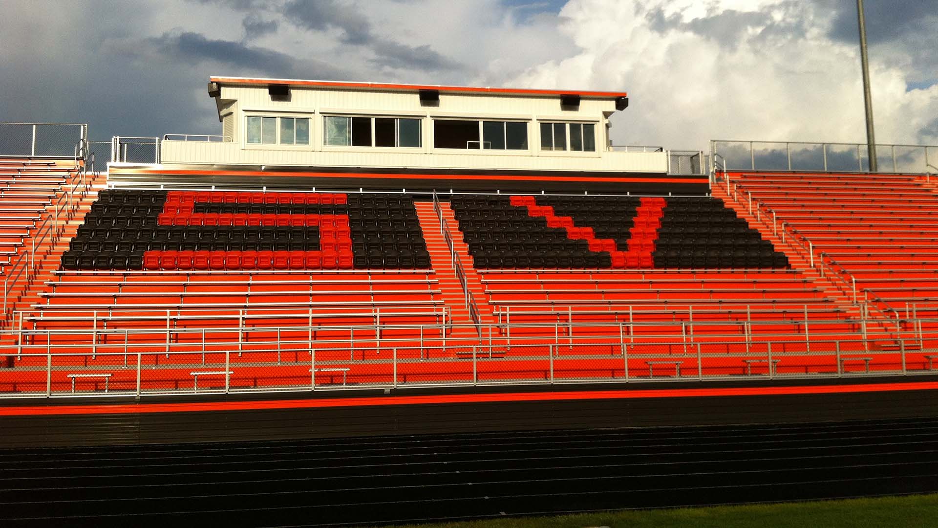 Southview Cougar Stadium grandstand: featuring custom stadium seats with backs.