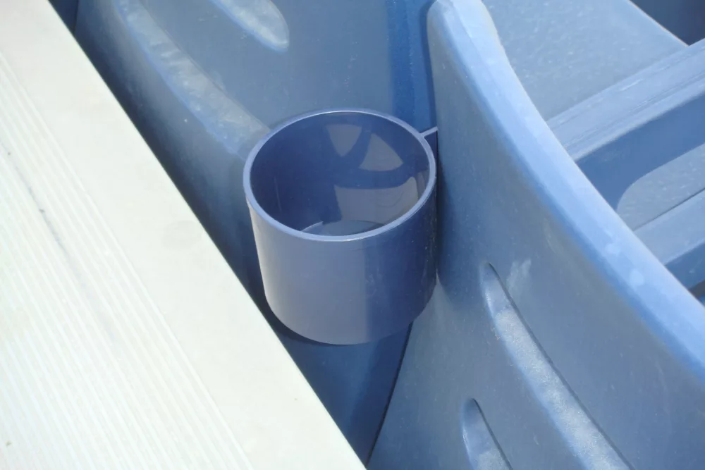 close up image of blue cup holder for Colosseum One chair series