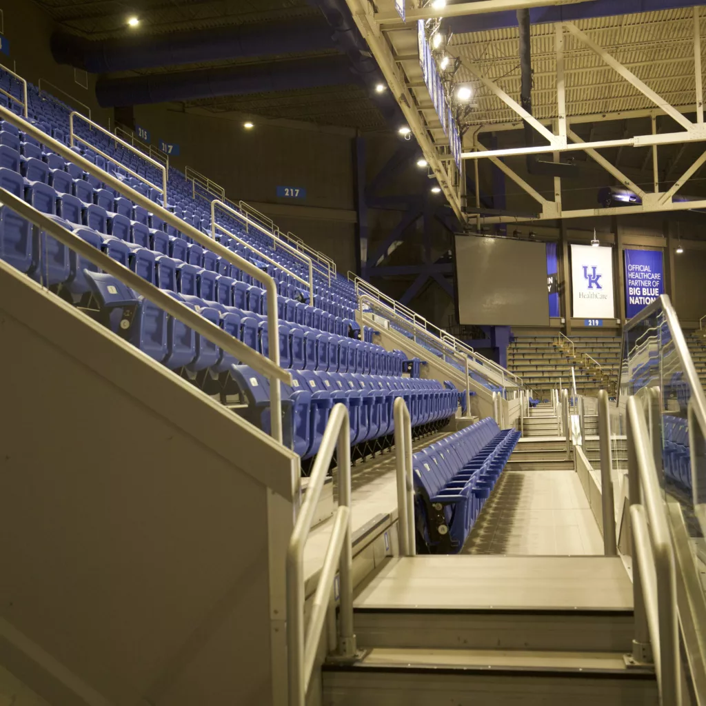 Aluminum decking and aluminum rail features at Rupp Arena.