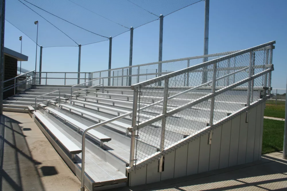 mitered aluminum grandstand at a baseball park